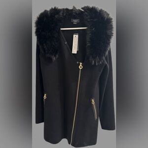 Black jacket with removable fur piece. Never worn